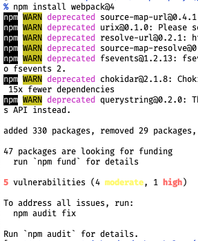 npm using bright yellow for a moderate vulnerability